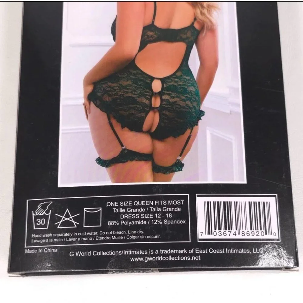 Green Lace‎ Peekaboo Teddy Snap Crotch w/ Garters Plus Size G World OH2425PQ